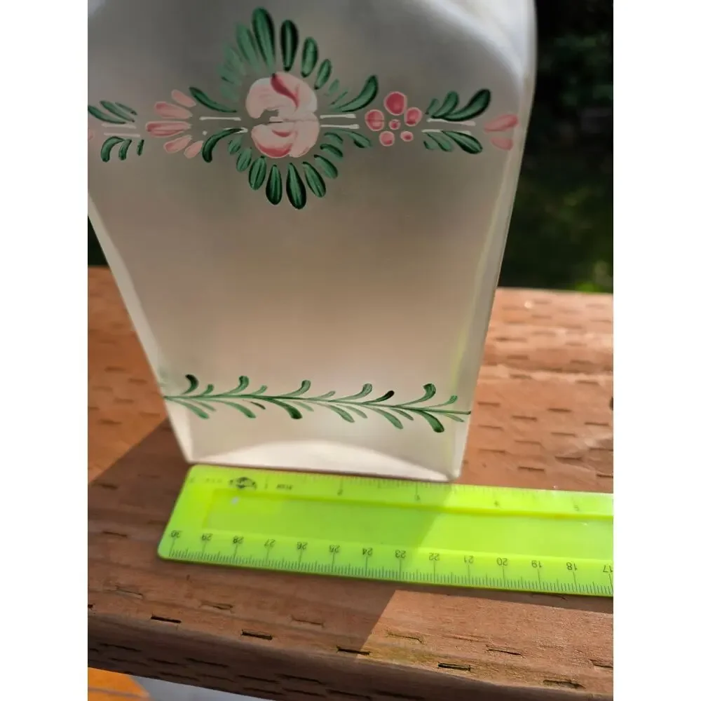 Vintage 90s Crabtree & Evelyn Frosted Glass Decanter Hand Painted Floral